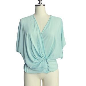 Young Fabulous & Broke Lightweight Wrap top XS Flowy Drape Semi-Sheer Blue/Green